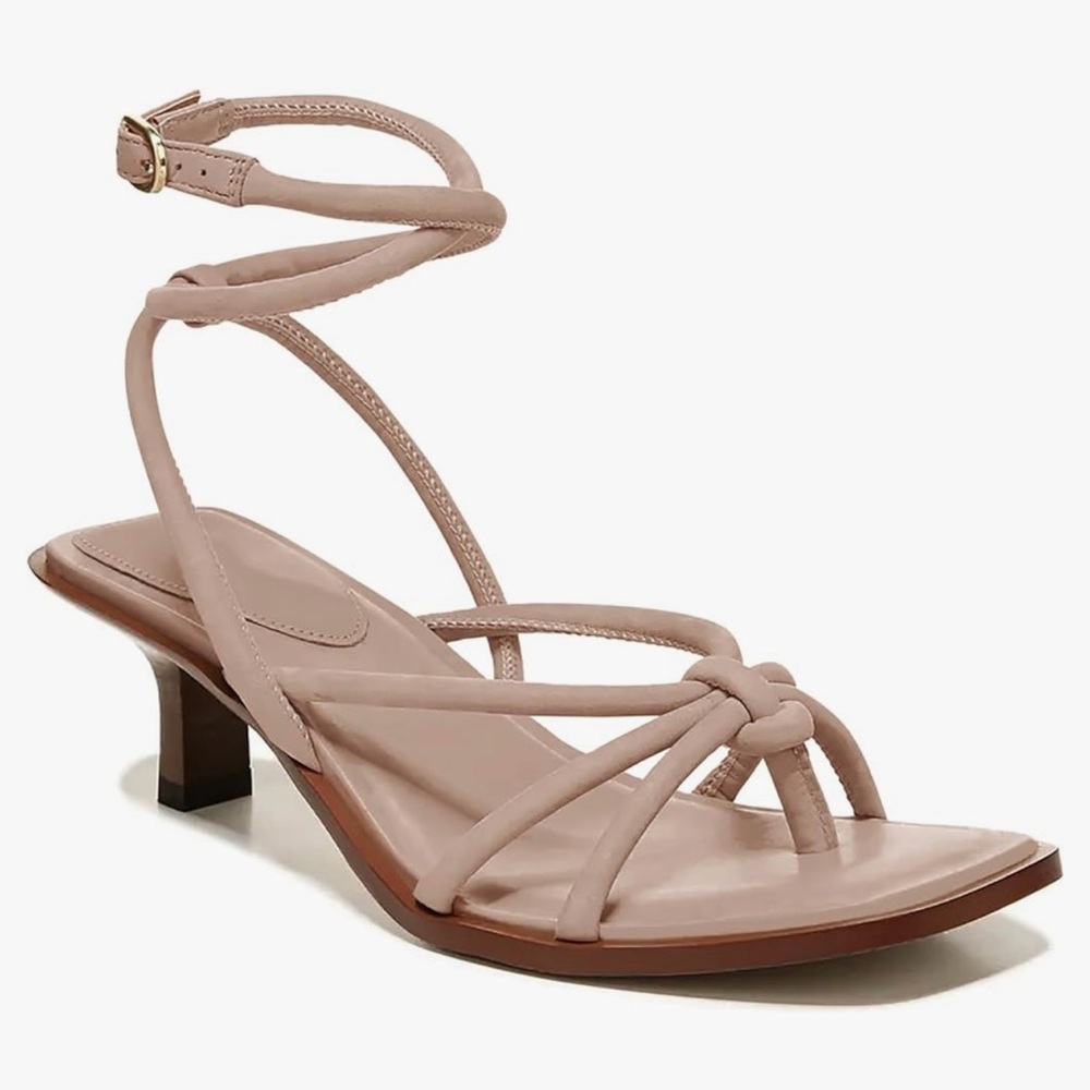Strappy Heel Sandals Square Open Toe Low Kitten Heeled Criss Cross Ankle Strap